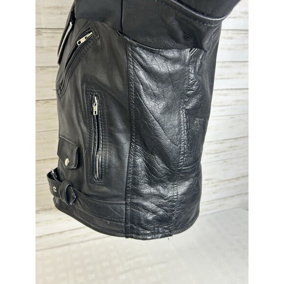 Vtg. WILSONS BLACK LEATHER Motorcycle Jacket SMALL MEN Large Women PUNK Rock 80s - Picture 8 of 16